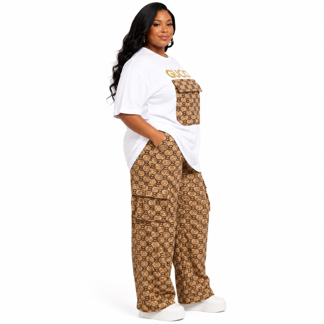 Monogram Pocket T Shirt and Cargo Pants Co ord Set